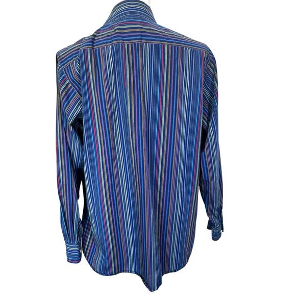 TAILORBYRD Mens XL Button up Shirt Long Sleeve Rainbow Stripe Contrast Flip Cuff - Picture 3 of 11